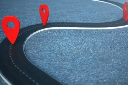 winding path with red location markers