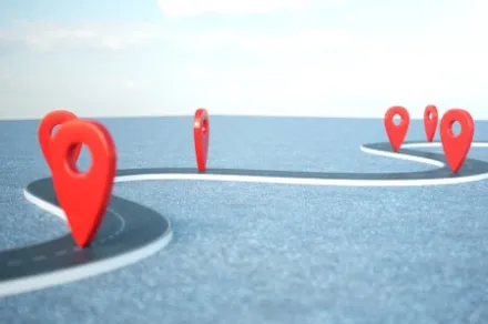 winding path with red location markers