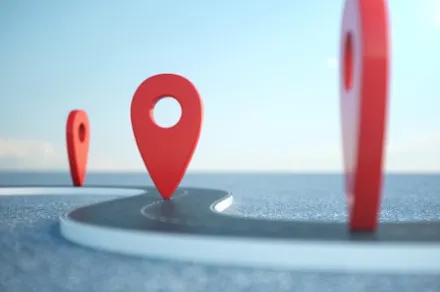 winding path with red location markers