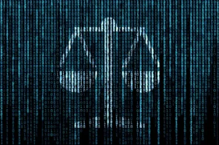 scales of justice made of code