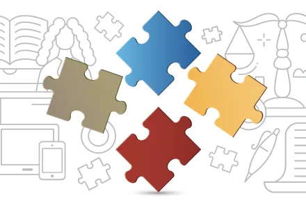 puzzle pieces around legal profession icons